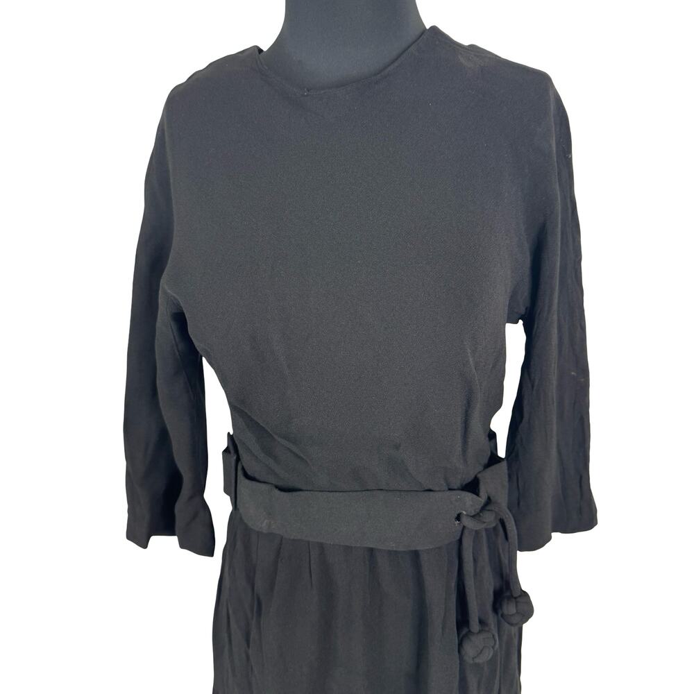 Vintage 50s 60s Black Crepe Wiggle Dress Parnes Feinstein Belted Mod S 4 6 ILGWU
